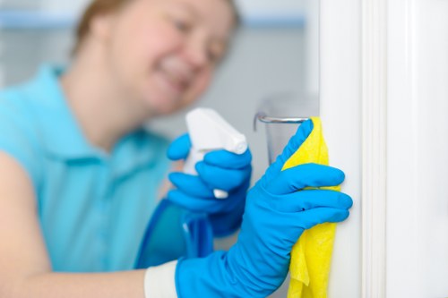 Customer raising a service concern at a cleaners reception desk